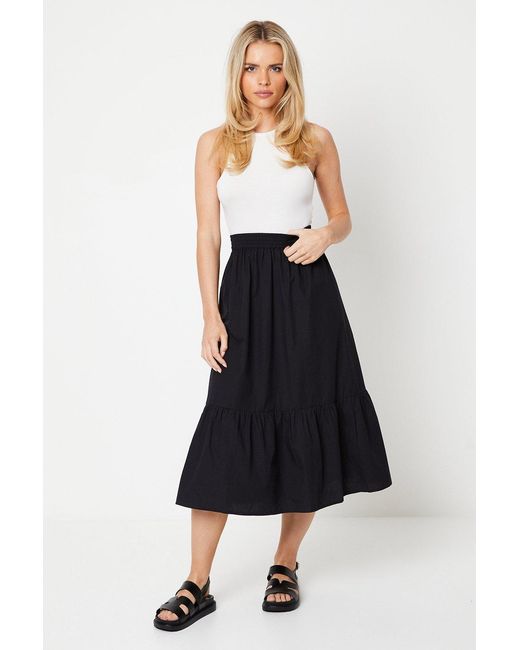 Oasis Blue Petite Poplin Midi Skirt
