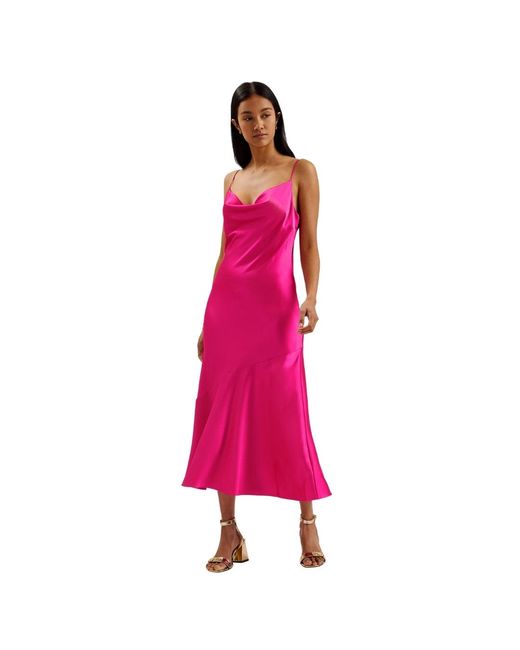 Ted Baker Pink Tunca Satin Cowl Neck Evening Midi Dress