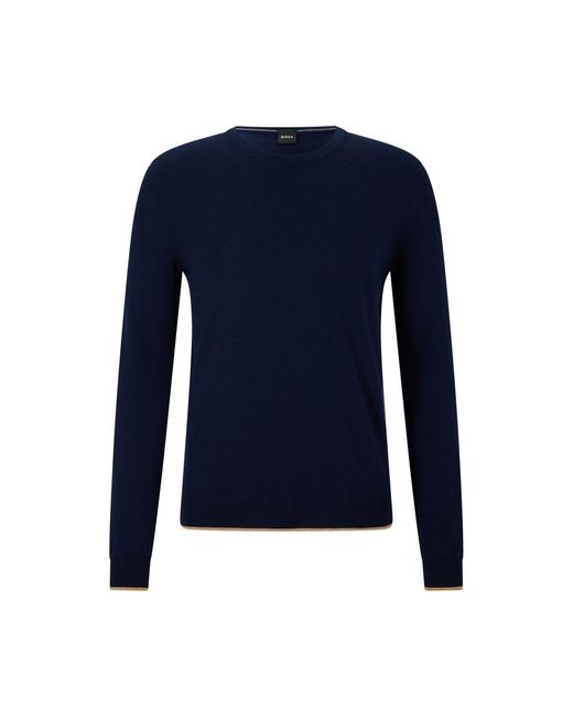 Boss Blue Crew Neck Long Sleeve Regular Fit Sweater for men