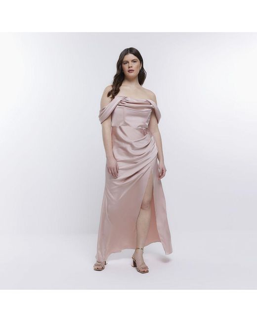 River Island Pink Bardot Maxi Dress Bridesmaid