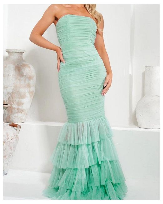 Forever Unique Green Tiered Fishtail Maxi Dress