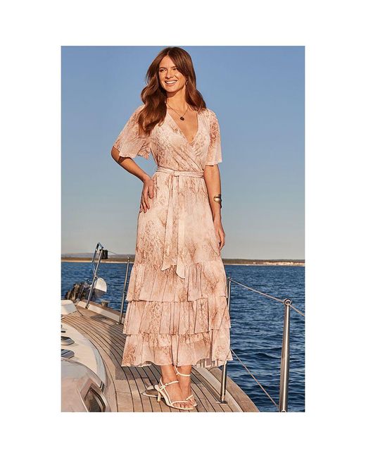 Sosandar Blue Snake Print Tiered Hem Wrap Jersey Midi Dress