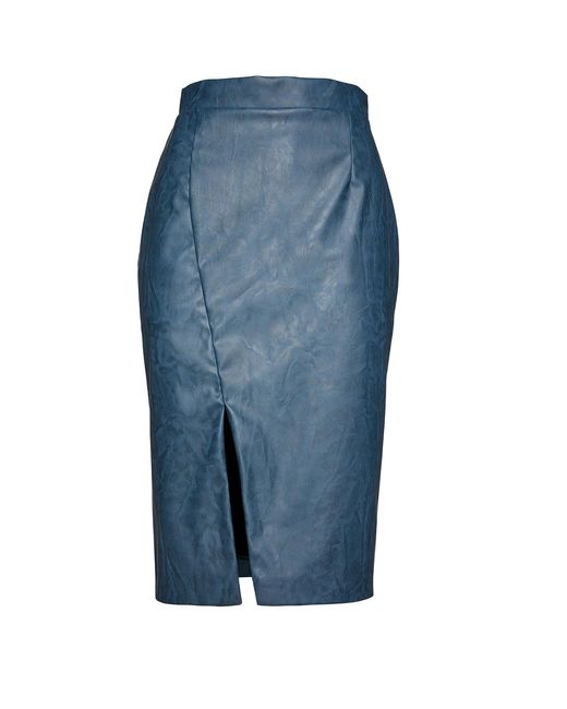 Conquista Blue Faux Leather Pencil Skirt
