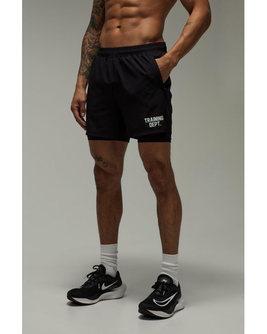 BoohooMAN Black Training Dept Stretch Woven 2In1 Short for men