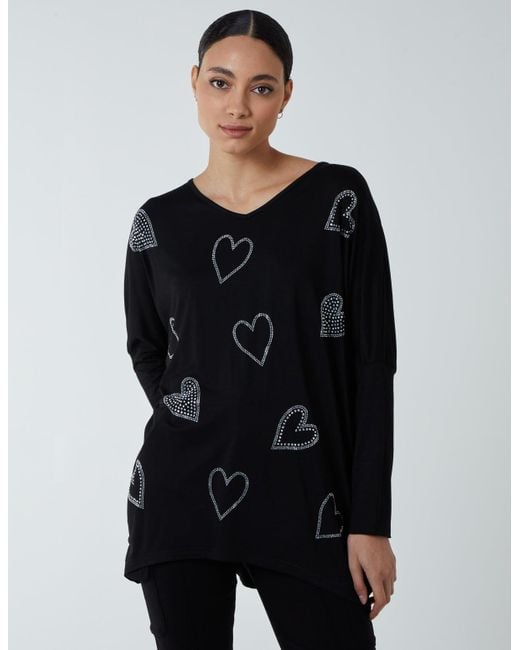 Blue Vanilla Black Hotfix Multi Heart Batwing Top