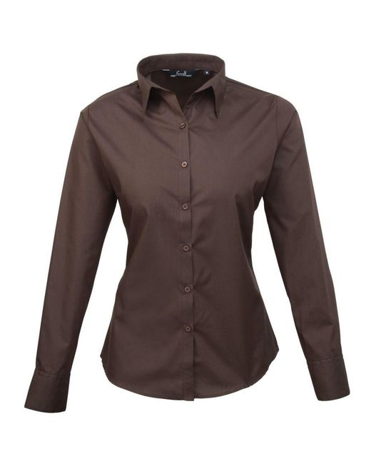 PREMIER Brown Ladies Poplin Long Sleeve Blouse / Plain Work Shirt ()