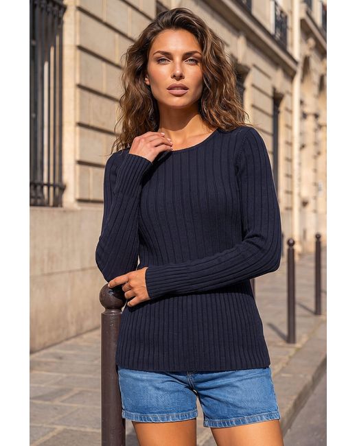 Roman Blue Soft Ribbed Knit Top