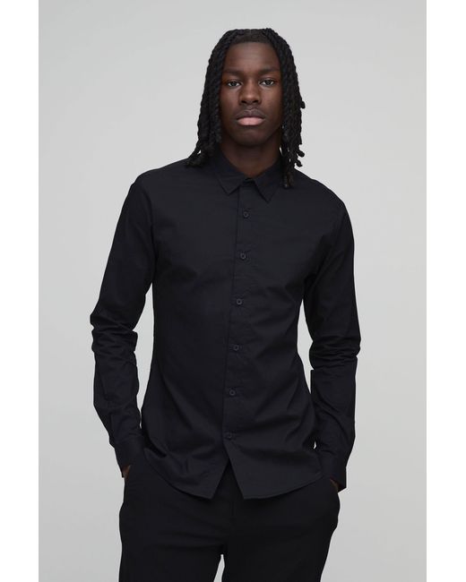 BoohooMAN Blue Muscle Fit Long Sleeve Shirt for men