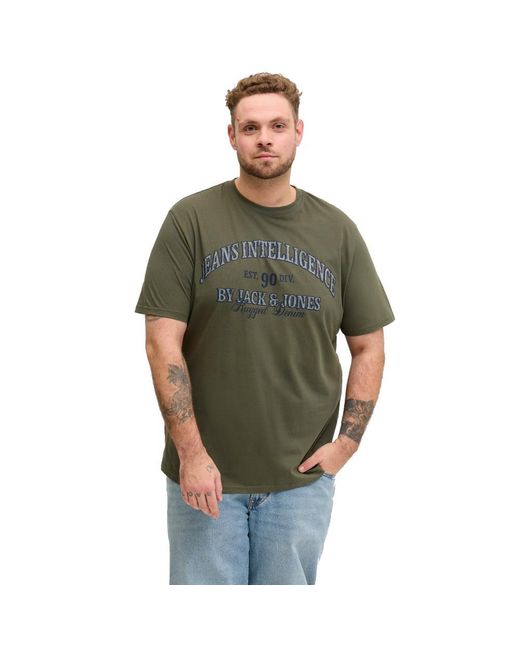 Jack & Jones Green Graphic T Shirt Round Neck Tee Plus Size for men