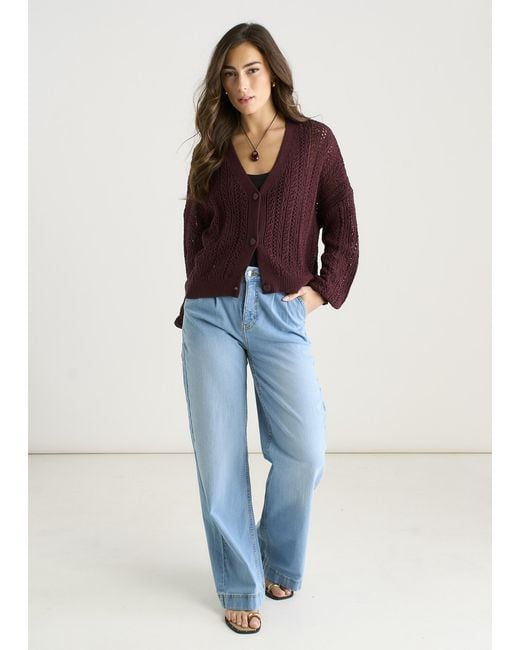Gini London Blue Crochet Knit Long Sleeves Cardigan