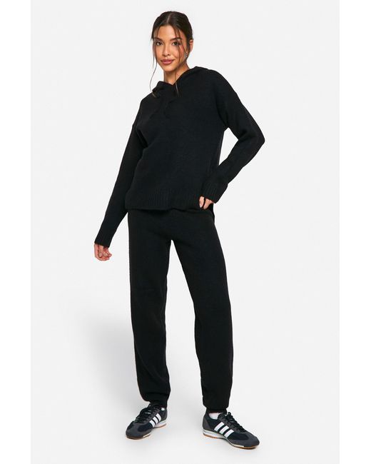 Boohoo Black Soft Knit Fine Gauge Tracksiut
