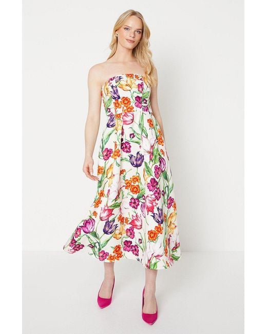 Oasis White Floral Bandeau Ottoman Midi Dress