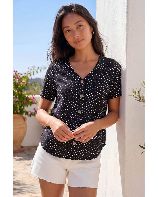 Roman Black Petite Spot V-Neck Blouse