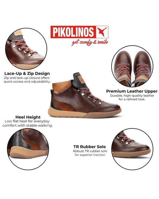 Pikolinos Brown Caoba Leather Lace-Up Sneakers Trainer Shoes