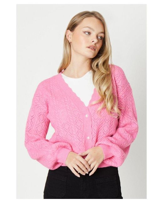 Oasis Pink Pretty Pointelle Pearl Button Cardigan
