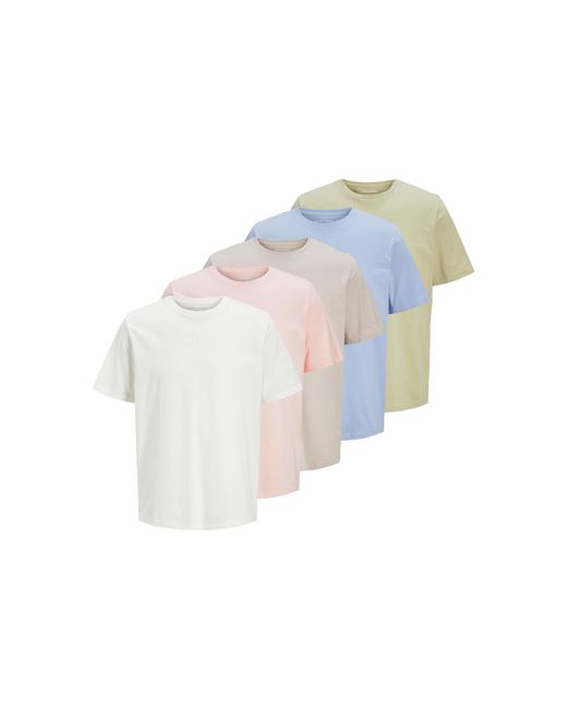 Jack & Jones White 5 Pack T-Shirt Cotton Regular Fit T-Shirts for men
