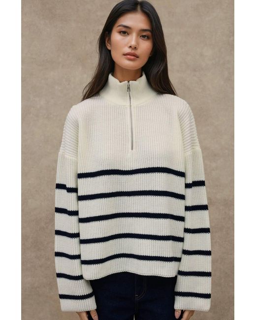 Hiccup Brown Striped Long Sleeve Zipper Collar Sweater