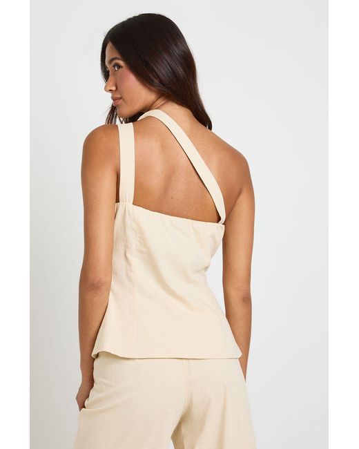 Boohoo Black Linen Look One Shoulder Top
