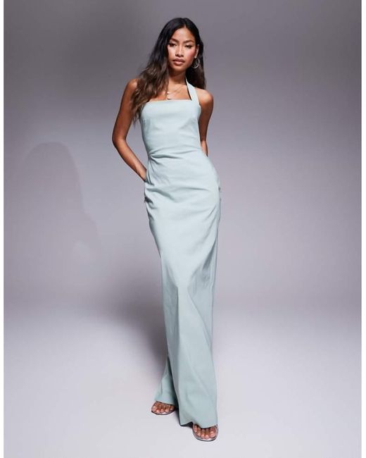 Vesper Green Bengaline Halterneck Strap Bodycon Maxi Dress