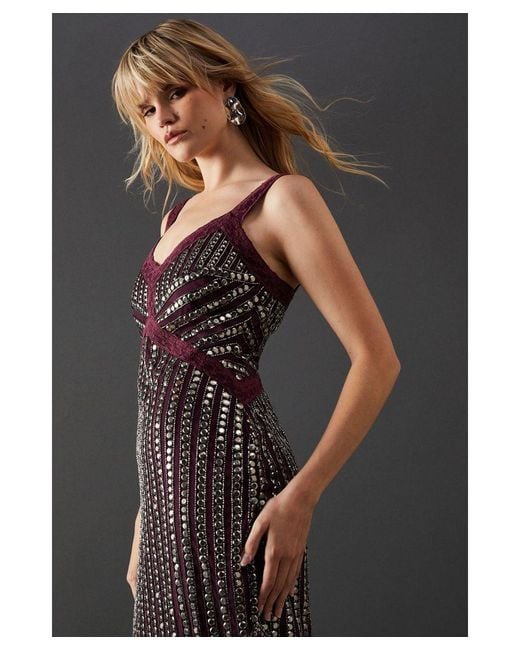 Warehouse Black Premium Stud Embellishment Midi Slip Dress