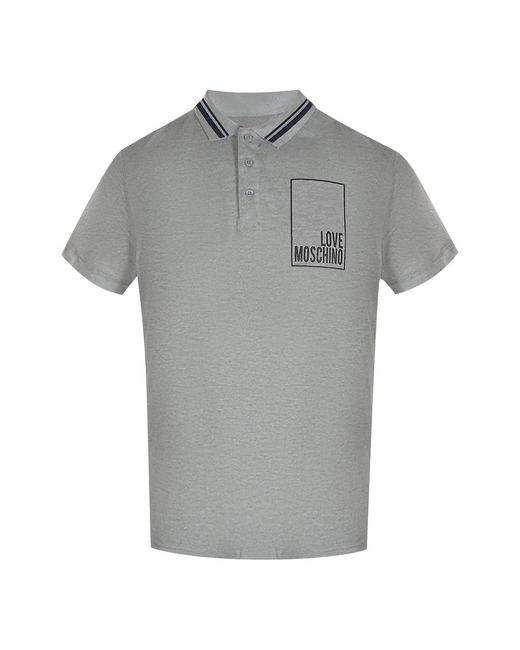 Moschino Gray Love Box Logo Polo Shirt Cotton for men