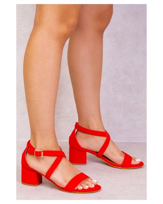 Where's That From Red 'Amber' Strappy Mid High Block Heels Peep Toe