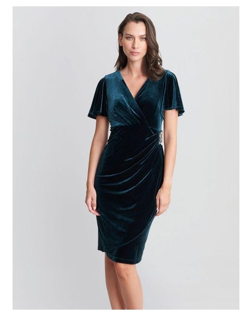 Gina Bacconi Blue Kadie Velvet Dress With Embellishment Detail