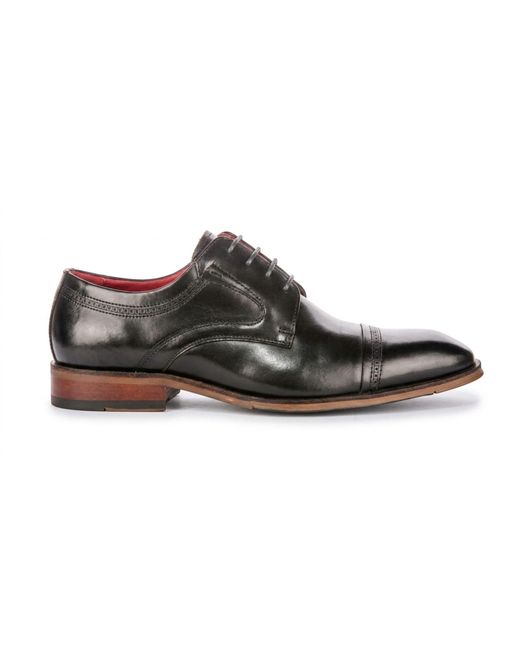 Justin Reess Brown Polished Leather Cap Toe Derby Shoes for men
