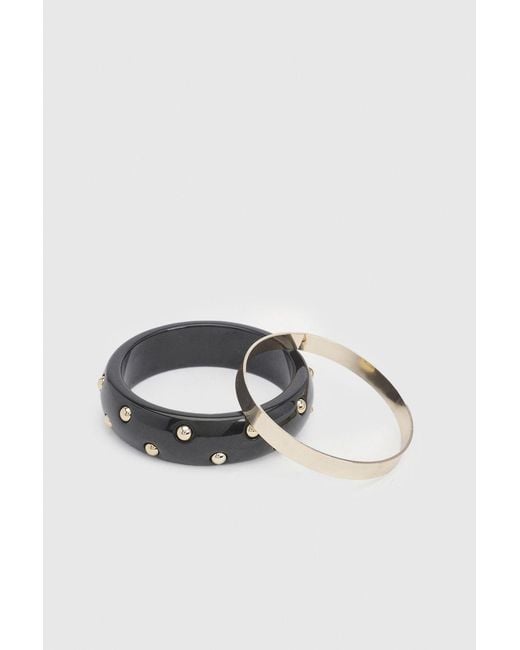 Boohoo Black Studded Detail Bangles 2 Pack