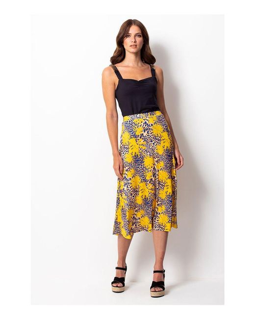 Sosandar Yellow Tropical Print Midi Skirt