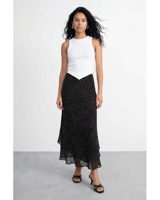 Warehouse Black High Waisted Bias Cut Ruffle Midi Skirt