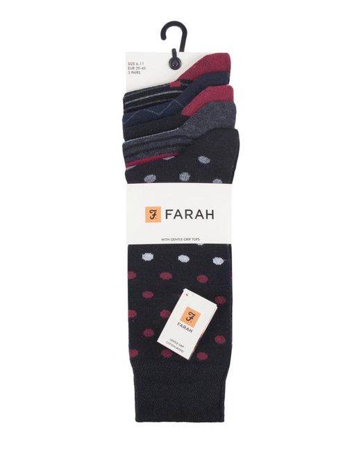 Farah Blue 5 Pack Thin Breathable Classic Polka Dot Patterned Soft Top Cotton Dress Socks for men