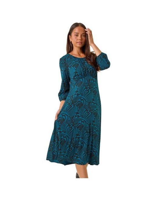 Roman Blue Petite Abstract Swirl Midi Dress
