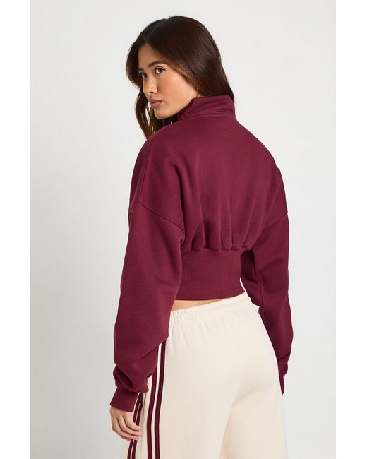 Boohoo Red Funnel Neck Cinched Waist Zip Through
