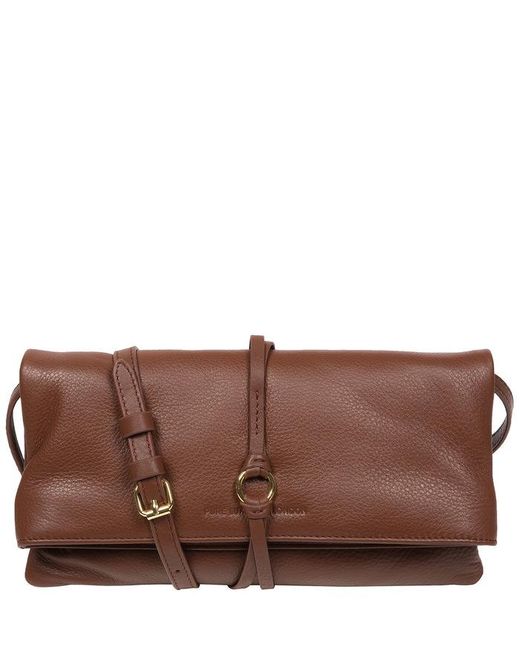 Pure Luxuries Brown 'Selene' Dark Nappa Leather Cross Body Clutch Bag