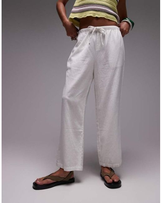 TOPSHOP Gray Mid Rise Linen Awkward Length Trouser
