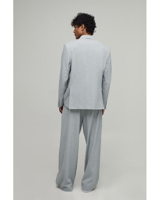 BoohooMAN Gray Tailored Pinstripe Pleat Front Wide Fit Suit Trousers