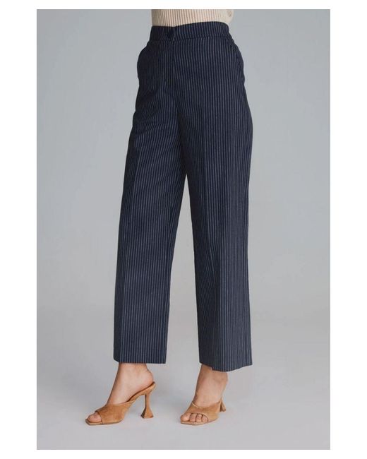 GUSTO Blue Striped Linen Blend Trousers