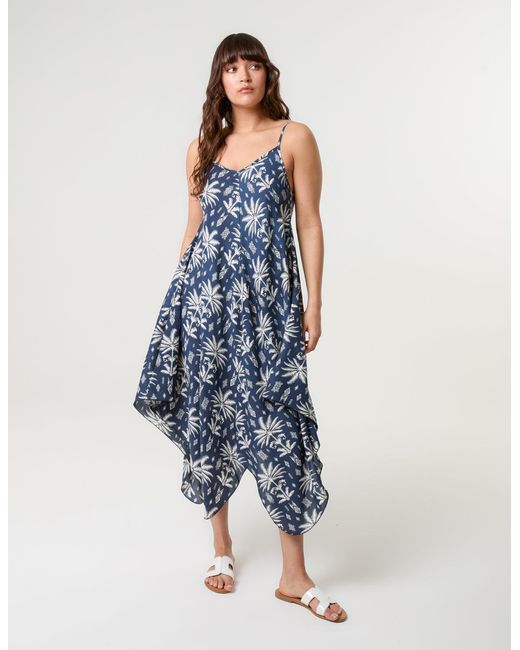 Blue Vanilla Blue Tropical Print Hanky Hem Dress