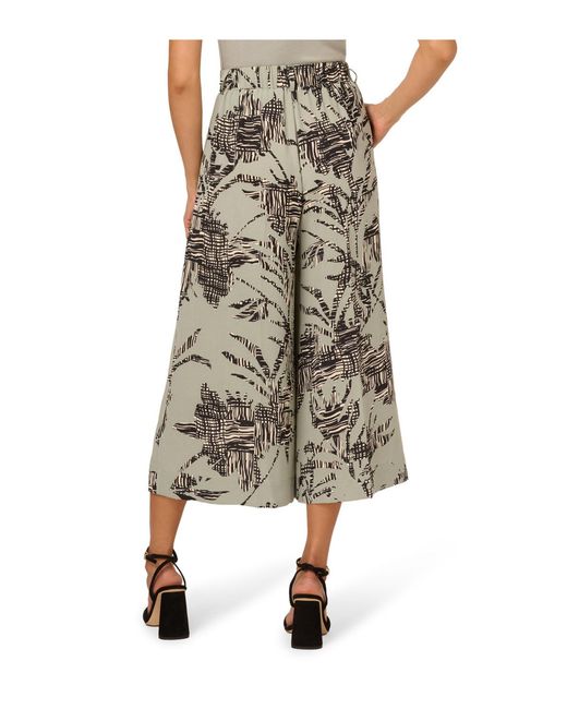 Adrianna Papell Green Printed Airflow Zip Fly Wide Leg Soft Gaucho Trouser