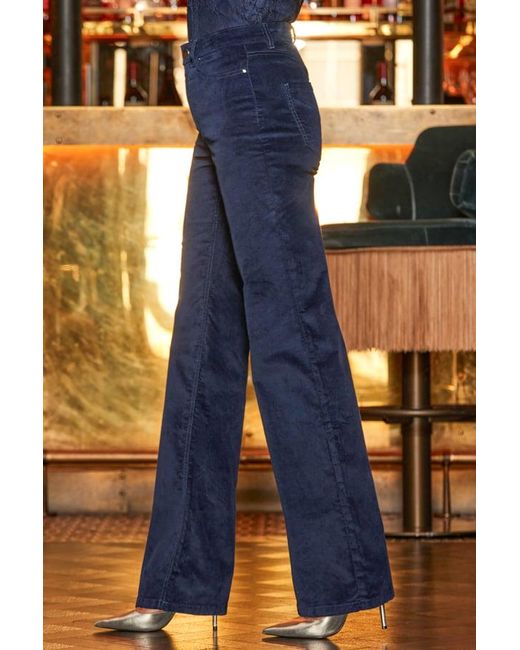 Sosandar Blue Midnight Velvet Wide Leg Trousers