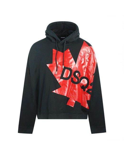 DSquared² Groot Maple Leaf-logo Oversized Zwarte Hoodie in het Red voor heren