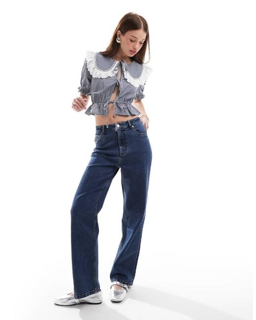 Miss Selfridge Blue Collared Tie Front Blouse