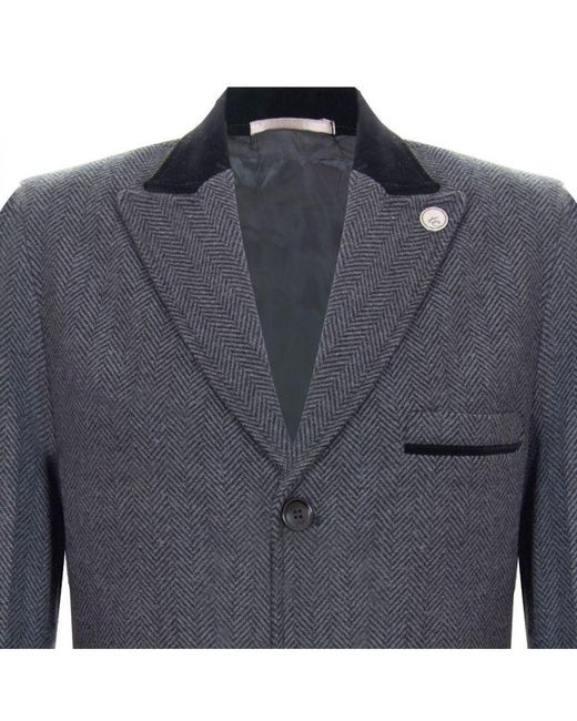 TruClothing Blue 3/4 Long Crombie Overcoat Jacket Herringbone Tweed Coat Peaky Blinder for men