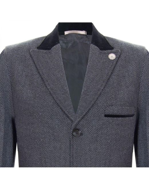 TruClothing Blue 3/4 Long Crombie Overcoat Jacket Herringbone Tweed Coat Peaky Blinder for men