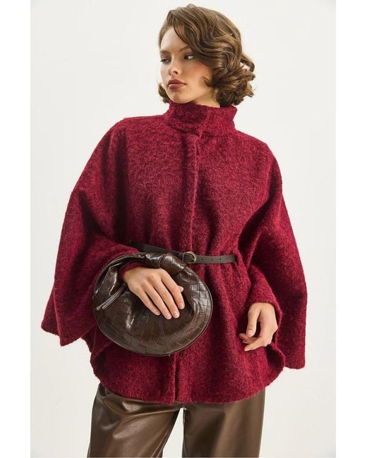 Bianco Lucci Textured Oversized Overcoat With Button Closure