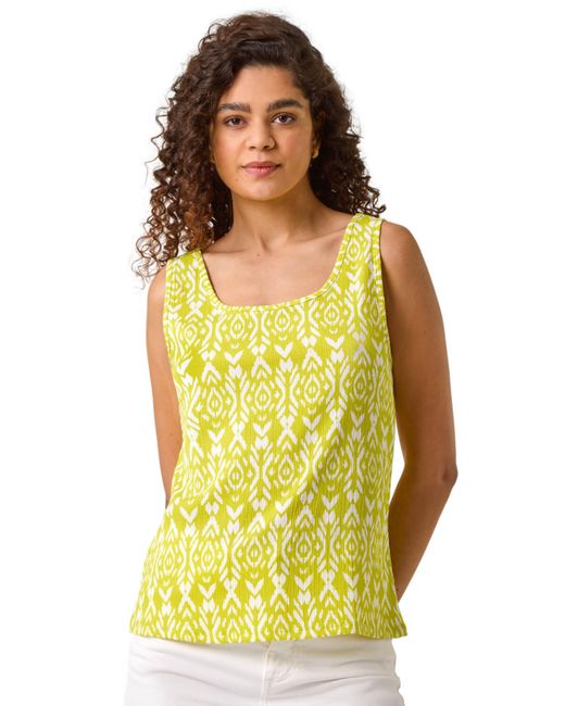 Roman Yellow Ikat Print Textured Vest Top