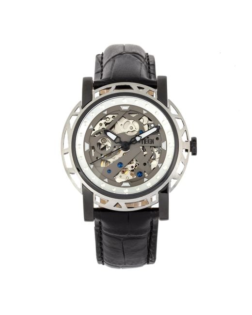 Reign Metallic Stavros Automatic Skeleton Leather-Band Watch for men