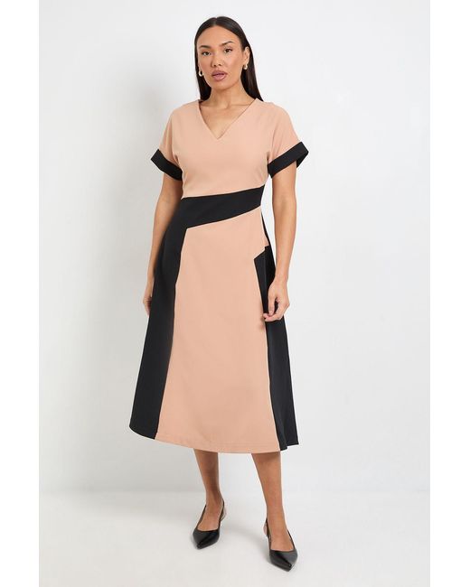 PRINCIPLES Natural Contrast Roll Sleeve Midi Dress