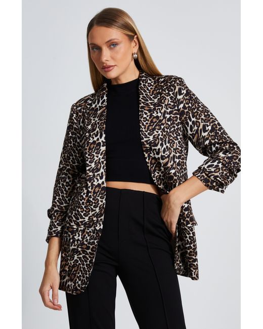 Quiz Black Leopard Print Blazer